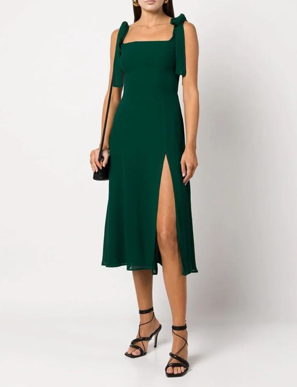 Reformation Twilight Green Midi Side Slit Shoulder Tie Dress Women's Size US 4